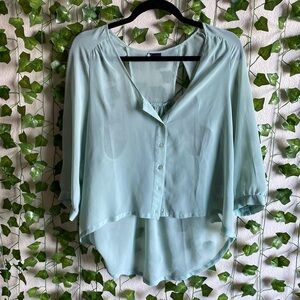 Sheer, mint green blouse.